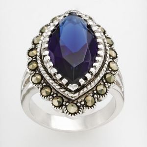 Kohls Silver Tone Marcasite And Simulated Sapphire Ring.jpg